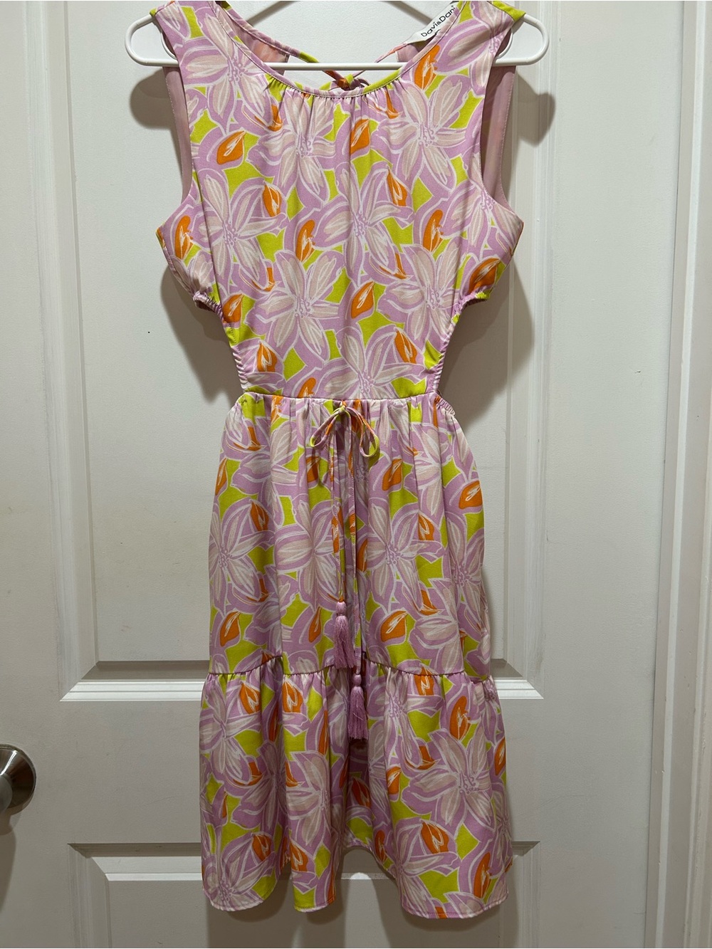 DAVI & DANI Pink Floral Dress with Orange and Lime Accents